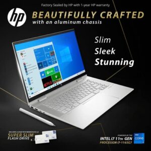 HP Envy 15T x360 Laptop i7-1165G7 11th Gen, 16 GB RAM, 1 TB SSD, 15.6" FHD Touch, Nvidia MX450 2GB, Tilt Pen, B&O Speakers, USB C, HDMI, Win 11 Pro, Silver, 64 GB Tech Warehouse Flash Drive