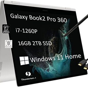 SAMSUNG Galaxy Book2 Pro 360 15.6" 2-in-1 Touchscreen (Intel 12-Core i7-1260P, 16GB RAM, 2TB PCIe SSD, Active Stylus) FHD Convertible Laptop, Thunderbolt 4, Backlit, Fingerprint, Win 11 Home - 2023