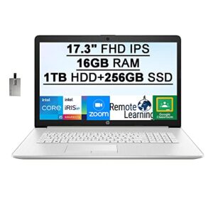 2022 hp 17.3″ fhd laptop computer, intel core i5-1135g7 processor(> i7-1065g7), 16gb ram, 1tb hdd+256gb pcie ssd, backlit keyboard, iris xe graphics, hd webcam, win 10, silver, 32gb snowbell usb card