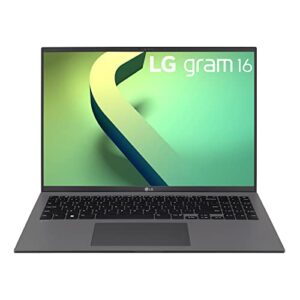 lg gram (2022) 16z90q ultra lightweight laptop, 16″ (2560 x 1600) ips display, intel evo 12th gen i7 1260p processor, 16gb lpddr5, 1tb nvme ssd, fhd webcam, wifi 6e, thunderbolt 4, windows 11, gray