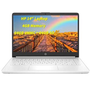 hp 14″ hd (1366 x 768) brightview micro-edge laptop, intel celeron n4020, 4gb ddr4, 64gb emmc, wifi, bluetooth, webcam, usb 3.1 type c, hdmi, media card reader, windows 10 s, 64gb abys microsd card
