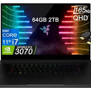 Razer Blade Pro 17 (17.3" QHD 165Hz, Intel i7-11800H, 64GB RAM, 2TB PCle SSD, GeForce RTX 3070 8GB), Chroma RGB Gaming Laptop, IR Webcam, WiFi 6E, Ray Tracing, IST Cable, Windows 10 Home