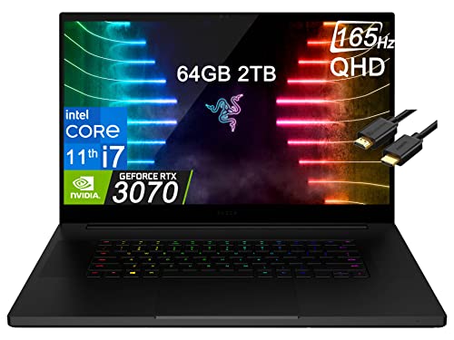 Razer Blade Pro 17 (17.3" QHD 165Hz, Intel i7-11800H, 64GB RAM, 2TB PCle SSD, GeForce RTX 3070 8GB), Chroma RGB Gaming Laptop, IR Webcam, WiFi 6E, Ray Tracing, IST Cable, Windows 10 Home