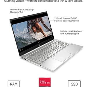 HP Pavilion 15 Laptop, 15.6" FHD Touchscreen, AMD Ryzen 5 5500U Processor, 32GB RAM, 1TB SSD, Backlit Keyboard, WiFi 6, Fingerprint Reader, B&O Audio, Webcam, Windows 11 Home, Silver