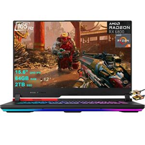 asus rog strix g15 advantage g513 gaming laptop 15.6” qhd ips 165hz amd octa-core ryzen 9 5980hx (beat i9-10885h) 64gb ram 2tb ssd radeon rx 6800m 12gb graphic usb-c rgb backlit win11 + hdmi cable