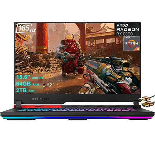 Asus ROG Strix G15 Advantage G513 Gaming Laptop 15.6” QHD IPS 165Hz AMD Octa-Core Ryzen 9 5980HX (Beat i9-10885H) 64GB RAM 2TB SSD Radeon RX 6800M 12GB Graphic USB-C RGB Backlit Win11 + HDMI Cable