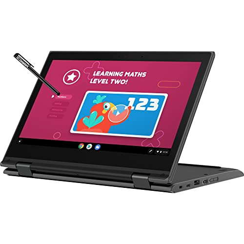 Lenovo 300e 11.6" 2-in-1 Touchscreen Chromebook (Intel N4020, 4GB RAM, 32GB Storage, Stylus, Webcam), Ruggedized & Water Resistant, Flip Convertible Home & Education Laptop, Chrome OS (Renewed)