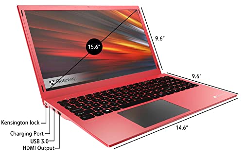 Gateway 15.6 FHD Ultra Slim Notebook in Red Intel Quad Core up to 3.1Ghz 4GB DDR4 128GB SSD Tuned by THX Audio HDMI Cortana Webcam Windows 11 (Renewed)