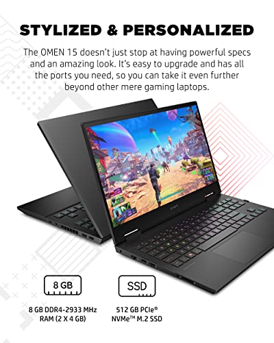 HP OMEN 15 Gaming Laptop, NVIDIA GeForce RTX 3060, 11th Generation Intel Core i7-11800H, 8 GB RAM, 512 GB SSD, 15.6” 144 Hz Full HD Display, Windows 10 Home, RGB Backlit Keyboard (15-ek1010nr, 2021)