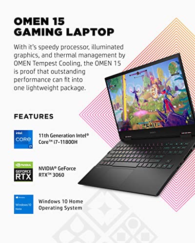 HP OMEN 15 Gaming Laptop, NVIDIA GeForce RTX 3060, 11th Generation Intel Core i7-11800H, 8 GB RAM, 512 GB SSD, 15.6” 144 Hz Full HD Display, Windows 10 Home, RGB Backlit Keyboard (15-ek1010nr, 2021)