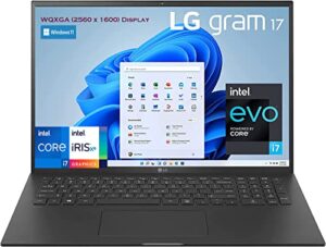 lg gram 17 ultra-lightweight laptop, 17″ ips wqxga (2560 x 1600) 16:10 dci-p3 99% display, intel evo i7-1195g7, 2x thunderbolt4, 20 long battery life, wi-fi 6, webcam (16gb 4266mhz ram | 1tb pcie ssd)