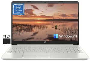 hp 2022 newest 15.6” hd laptop, intel quad-core celeron n4120 processor (upto 2.6ghz), 4gb ram, 128gb ssd, hd webcam, wi-fi 5, bluetooth, fast charge, windows 11 s+marxsolcables, natural silver