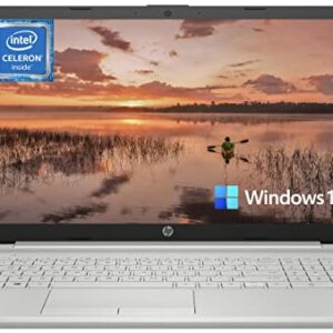 HP 2022 Newest 15.6'' HD Laptop, Intel Quad-core Celeron N4120 Processor (Upto 2.6GHz), 4GB RAM, 128GB SSD, HD Webcam, Wi-Fi 5, Bluetooth, Fast Charge, Windows 11 S+MarxsolCables, Natural Silver