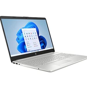 HP 2022 Newest 15.6'' HD Laptop, Intel Quad-core Celeron N4120 Processor (Upto 2.6GHz), 4GB RAM, 128GB SSD, HD Webcam, Wi-Fi 5, Bluetooth, Fast Charge, Windows 11 S+MarxsolCables, Natural Silver