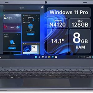 HTOOLS Windows Laptop Computer,Intel Celeron N4120 Quad-Core,Windows 11 Laptop 8GB Ram,128GB SSD(2TB SSD Expansion),14Inch Laptop,FHD IPS Display&2MP Webcam,Dual Band WiFi,Type C,Computer Laptop