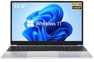 vgke c15 windows 11 laptop 15.6″ fhd, full size backlit keyboard with fingerprint reader, intel celeron n5095 processor quad-core, 12gb ram ddr4, 256gb ssd(silver)