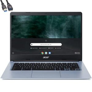 Acer Chromebook 314 14" FHD Laptop Computer, Intel Celeron N4020 up to 2.8GHz, 4GB LPDDR4 RAM, 64GB eMMC, 802.11AC WiFi, Bluetooth 5.0, USB Type-C, Silver, Chrome OS, BROAGE 3 Feet USB Extension Cable