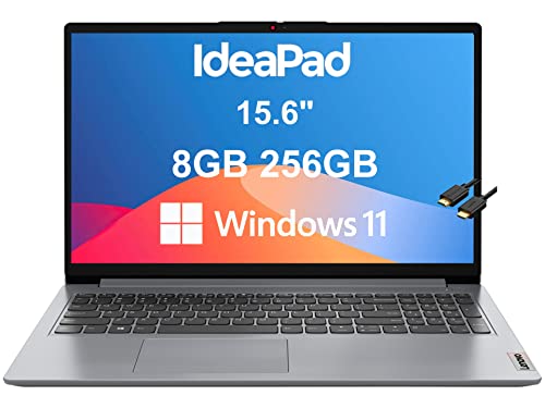 Lenovo IdeaPad 1 15.6" Home & Business Laptop (AMD Athlon 3050U, 8GB RAM, 256GB SSD) Anti-Glare, Webcam, Wi-Fi 6, HDMI, Type-C, 10-Hour Long Battery, IST Computers Cable, Win 11 Home – 2023 Model