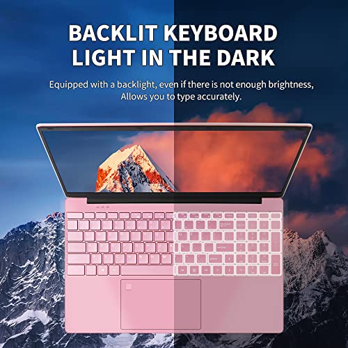 【Win11/MS Office2019】 15.6inch FHD Large Screen high Performance Laptop high Speed Celeron N5095(2.0Ghz) CPU 16G RAM+512GB SSD High capacity battery Notebook PC with Backlit keyboard(512G, Rose Gold)