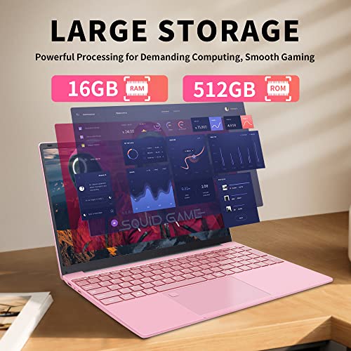 【Win11/MS Office2019】 15.6inch FHD Large Screen high Performance Laptop high Speed Celeron N5095(2.0Ghz) CPU 16G RAM+512GB SSD High capacity battery Notebook PC with Backlit keyboard(512G, Rose Gold)