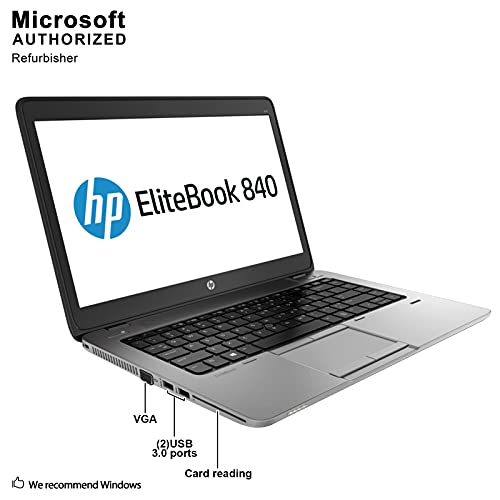 HP EliteBook 840 G1 14in HD Business Laptop Computer Ultrabook, Intel Core i5-4300U 1.9 GHz Processor, 8GB RAM, 128GB SSD, USB 3.0, VGA, Wifi, RJ45, Windows 10 Professional (Renewed)