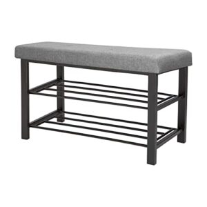 simplify storage bench, shoe rack, ottoman, tufted, padded seating for entryway, bedroom, closet & hallway, grey