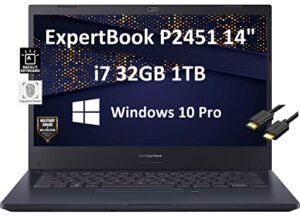 asus expertbook p2 p2451 14″ thin & light fhd (intel 4-core i7-10510u, 32gb ram, 1tb pcie ssd) military grade durable business laptop, webcam, 3-year warranty, ist hdmi, win 10 pro / win 11 pro