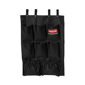 rubbermaid commercial products 9-pocket housekeeping cart organizer, black, garbage bin caddy for cleaning supplies, compatible with any cart for material transport/storage