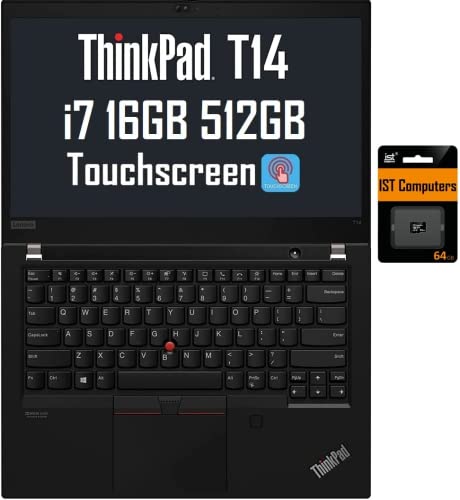 Lenovo ThinkPad T14 14" FHD Touchscreen (4-Core i7-1165G7, 16GB RAM, 512GB PCIe SSD) IPS Business Laptop, Backlit, Fingerprint, Webcam, 3-Yr Warranty, Thunderbolt 4, IST SD Card, Win 10 Pro / 11 Pro