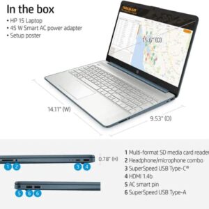 HP 2023 15.6" FHD Laptop, AMD Ryzen 5-5500U Processor, 32GB RAM, 1TB PCIe SSD, AMD Radeon Graphics, HD Webcam, Bluetooth, Wi-fi, Windows 11, Blue, 32GB SnowBell USB Card