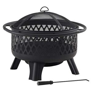 hampton bay piedmont 30 in. steel fire pit in black with cooking grate