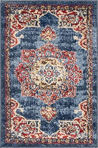 Unique Loom Utopia Collection Traditional Classic Vintage Inspired Area Rug with Warm Hues, 2 ft 2 in x 3 ft, Navy Blue/Burgundy