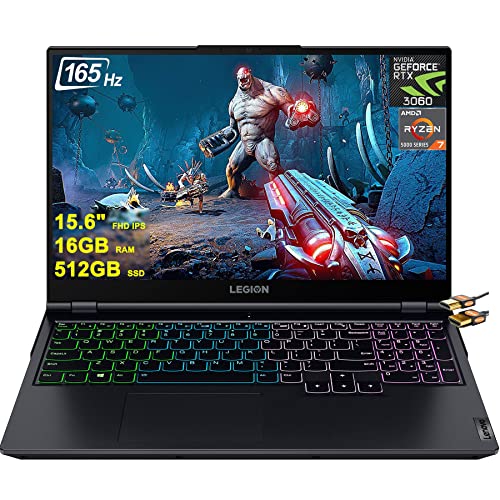 Lenovo Legion 5 15 Gaming Laptop 15.6" FHD IPS 165Hz (300 nits, 100% sRGB) AMD Octa-Core Ryzen 7 5800H (Beats i7-11375H) 16GB RAM 512GB SSD GeForce RTX 3060 6GB USB-C RGB Backlit Win11 + HDMI Cable