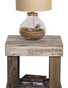 Del Hutson Designs - Rustic Barnwood End Table, USA Handmade Reclaimed Wood (Natural)