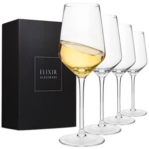 elixir glassware crystal wine glasses – hand blown red & white wine glasses – set of 4 long stem wine glasses, premium crystal – wedding, anniversary, christmas – 13 oz, clear