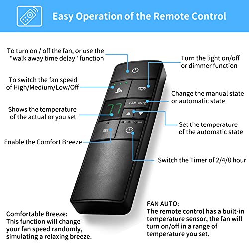 Universal Ceiling Fan Remote Control Kit Replacement for Hampton Bay Home Decorators Collection Hunter Harbor Breeze, 3-Speed Timer Light Dimmer Thermostatic Control, 2AAZPHD3/HD3 KUJCE10320/TR222A