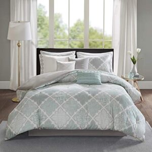 madison park cadence 9 piece cotton sateen comforter set, king (104 in x 92 in), aqua