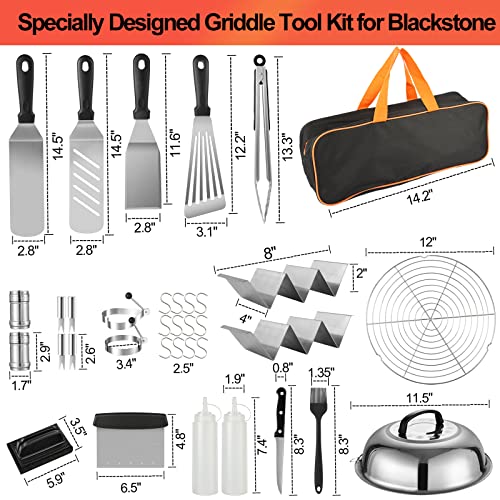 Griddle Accessories Kit for Blackstone, Exclusive Taco Holders, Melting Dome& Wire Rack, 36pcs BBQ Flat Top Grill Accessories Tools for Camp Chef Smoker Kitchen, Gifts for Men Women