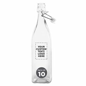 custom square glass water carafe bottles with wire lids 14 oz. set of 10, personalized bulk pack – perfect for juices, smoothies, milk, condiments – clear