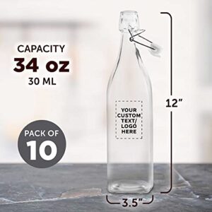 Custom Square Glass Water Carafe Bottles with Wire Lids 14 oz. Set of 10, Personalized Bulk Pack - Perfect for Juices, Smoothies, Milk, Condiments - Clear