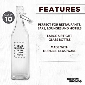 Custom Square Glass Water Carafe Bottles with Wire Lids 14 oz. Set of 10, Personalized Bulk Pack - Perfect for Juices, Smoothies, Milk, Condiments - Clear