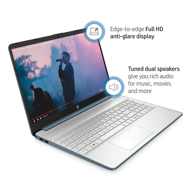 HP 2023 Newest Laptop, 15.6 Inch Screen FHD Display, AMD Ryzen 5 5500U Processor, 16GB RAM, 1TB SSD, AMD Radeon Graphics, Spruce Blue, Bluetooth, Webcam, HDMI, Windows 11 Home, Bundle with JAWFOAL