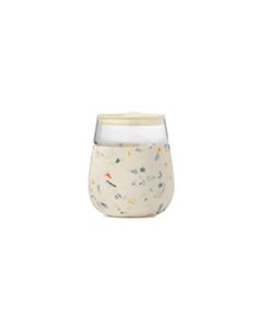 w&p porter portable cocktail glass with protective silicone sleeve, terrazzo cream, 15 ounces, on-the-go, reusable wine tumbler with slide-lock lid, dishwasher safe, 15 oz