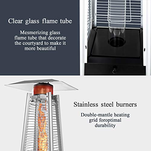 Pamapic Patio Heater with Cover, 42,000 BTU Pyramid Flame Outdoor Heater Quartz Glass Tube Propane Heater