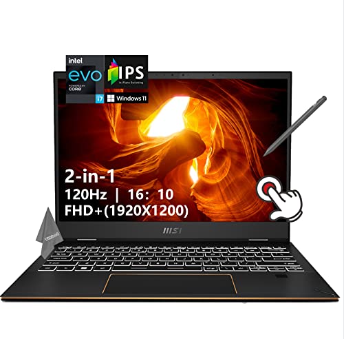 MSI Summit E13 13.4" 2-in-1 Laptop, 14 cores 12th Gen Intel EVO Core i7-1280P, 120Hz, 100%sRGB, 16:10, Wi-Fi 6E, DTS, Hi-Res, Thunberbolt 4, W/Cloth and MSI Pen (16GB LPDDR5 RAM | 1TB PCIe SSD)