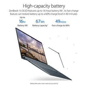 ASUS ZenBook 13 OLED Ultra-Slim Laptop, 13.3” OLED FHD NanoEdge Bezel Display, AMD Ryzen 5 5500U, 8GB LPDDR4X RAM, 512GB PCIe SSD, NumberPad, Wi-Fi 5, Windows 11 Home, Pine Grey, UM325UA-DH51