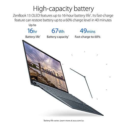 ASUS ZenBook 13 OLED Ultra-Slim Laptop, 13.3” OLED FHD NanoEdge Bezel Display, AMD Ryzen 5 5500U, 8GB LPDDR4X RAM, 512GB PCIe SSD, NumberPad, Wi-Fi 5, Windows 11 Home, Pine Grey, UM325UA-DH51