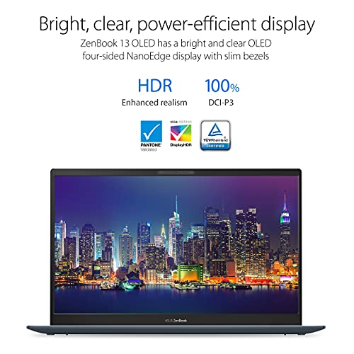 ASUS ZenBook 13 OLED Ultra-Slim Laptop, 13.3” OLED FHD NanoEdge Bezel Display, AMD Ryzen 5 5500U, 8GB LPDDR4X RAM, 512GB PCIe SSD, NumberPad, Wi-Fi 5, Windows 11 Home, Pine Grey, UM325UA-DH51