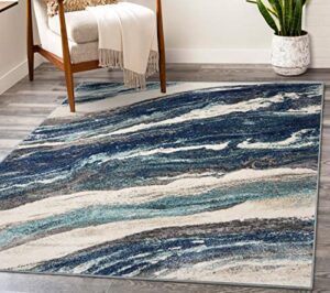 luxe weavers rug – art deco living room carpet with marble swirl – persian area rugs for modern home décor, soft luxury rug, stain-resistant, medium pile, jute backing, blue / 8’ x 10’