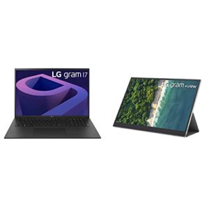 lg bundle gram (2022) 17z90q ultra lightweight-laptop, 17″ ips-display, intel evo 12th gen i7 1260p-processor, 32gb lpddr5, 2tb nvme ssd, wifi 6e, windows 11, black & gram+view portable-monitor